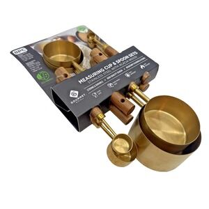 NEW Gourmet Kitchen 8-Piece Stainless Steel & Acacia Wood Measuring Set